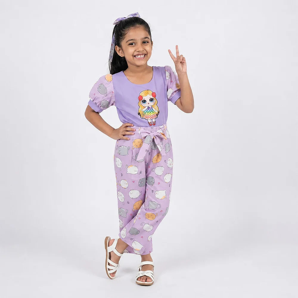 Kids Pajamas Onesie - Purple with Animal Pattern