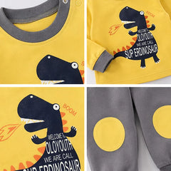 Baby Dinosaur Long-Sleeve Jumpsuit and Onesie with Yellow Eggs Design (2pc Set)