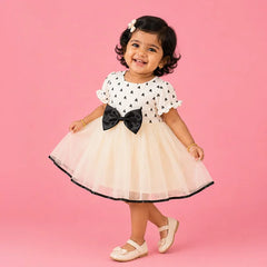 Adorable Black Bow Dress with Ruffle Hem - Baby Girls' Fashionable Outfit