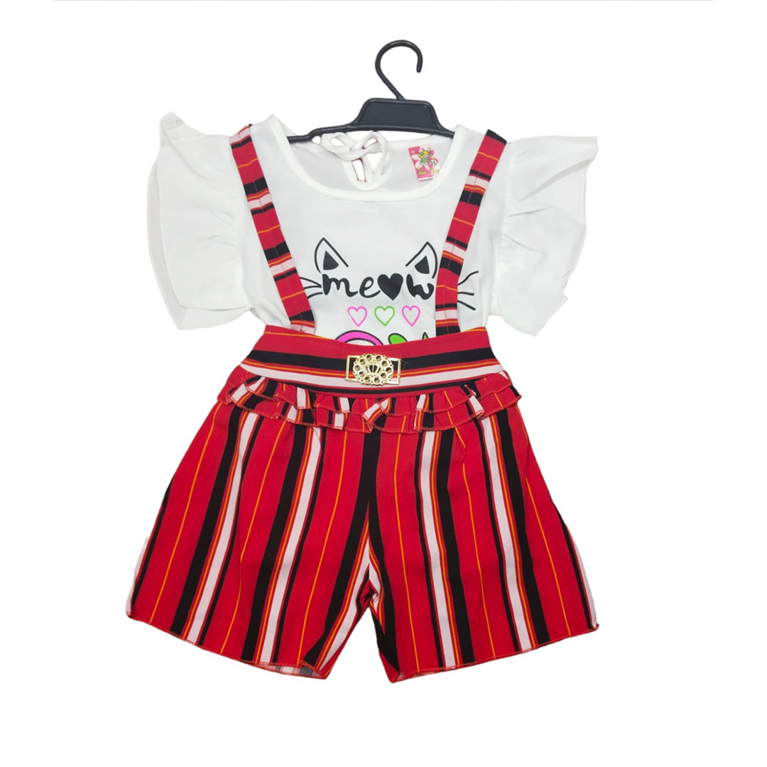 Cat-themed Children's Costume with Tie Waist Jumpsuit and Shirt