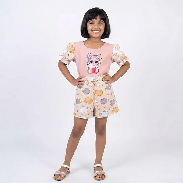 Adorable Cat-themed Baby Romper with Short Sleeves