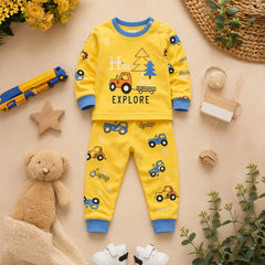 Explore Kids Pajamas Set - Cartoon Truck & Campfire Sleepwear (2-Piece Set)