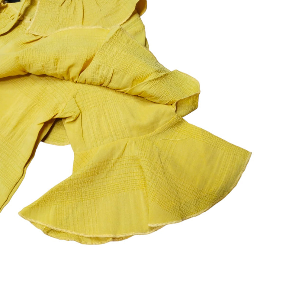 Yellow Puffer Coat with Ruffled Sleeve Detail