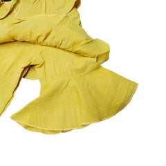 Yellow Puffer Coat with Ruffled Sleeve Detail