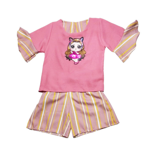 Pink Long Sleeve Shirt with Kitty Design