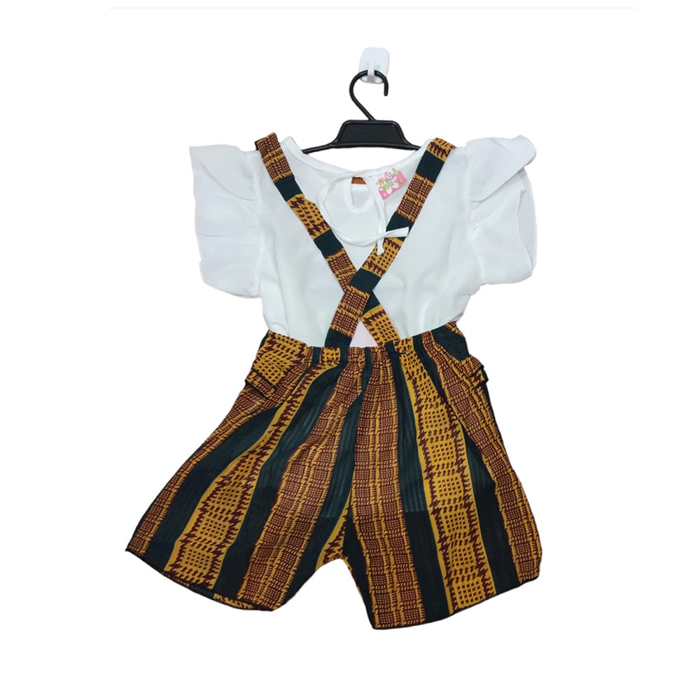 Colorful Patterned Overalls with Cat Print T-shirt