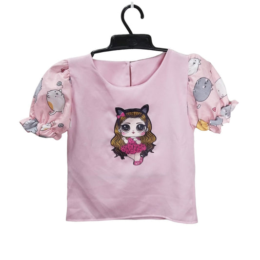 Adorable Girls One-piece Pajama, Funny Cats Design, Short Sleeve