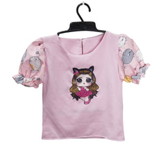 Adorable Girls One-piece Pajama, Funny Cats Design, Short Sleeve