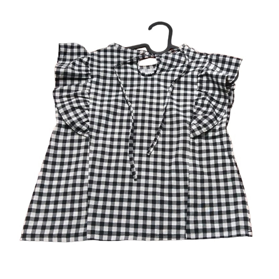 Girls' Ruffle Sleeve Checkered Blouse