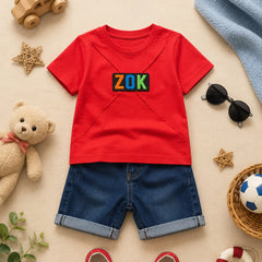 Red Baby Onesie with ZooK Unique Design - Summer Essential