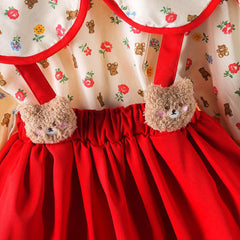Red Ruffled Baby Shirt with Teddy Bear Bow and Bib
