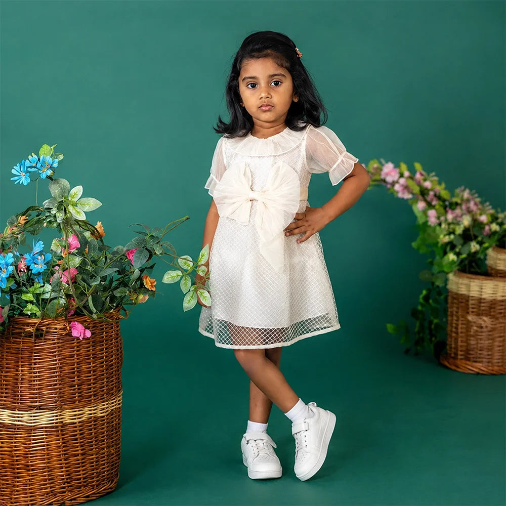Elegant Lace Ruffle Baby Dress - White and Gold | Chiffon Shirt