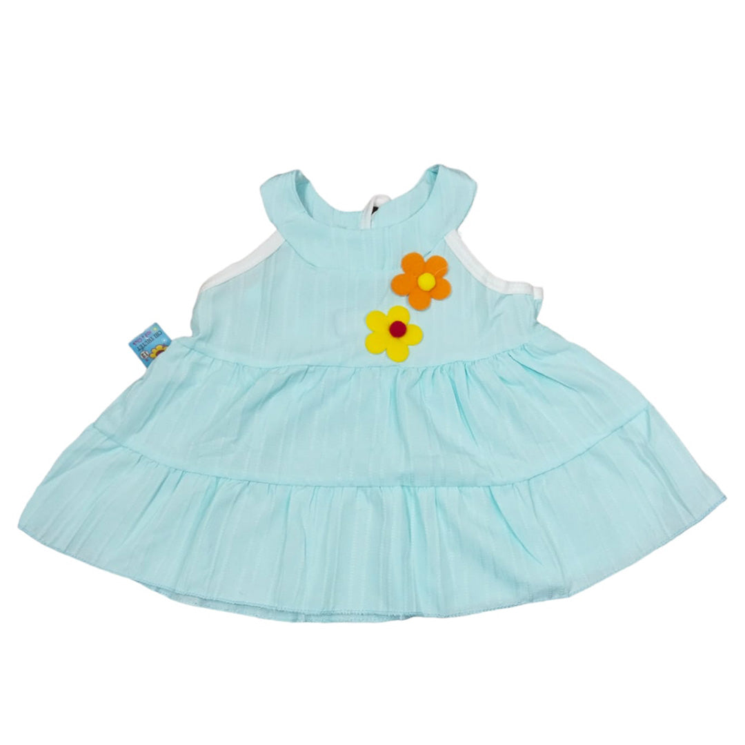 Blue Baby Dress with Floral Ruffle Sleeve Romper - Soft Cotton Fabric, Adorable Print, Perfect Fit for Babies