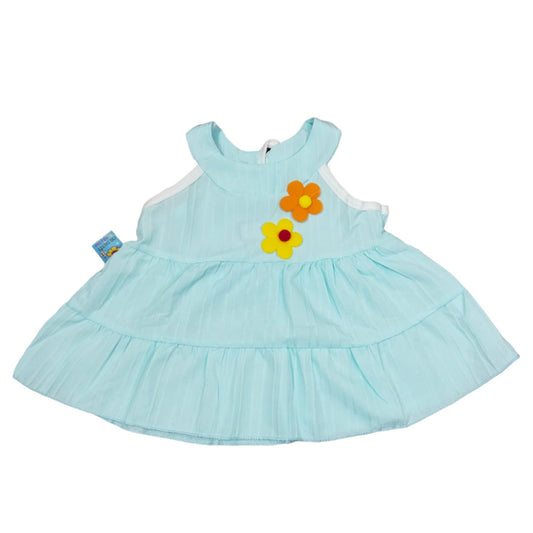 Blue Baby Dress with Floral Ruffle Sleeve Romper - Soft Cotton Fabric, Adorable Print, Perfect Fit for Babies