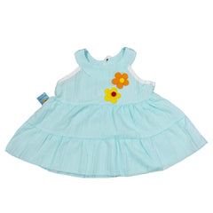 Blue Baby Dress with Floral Ruffle Sleeve Romper - Soft Cotton Fabric, Adorable Print, Perfect Fit for Babies