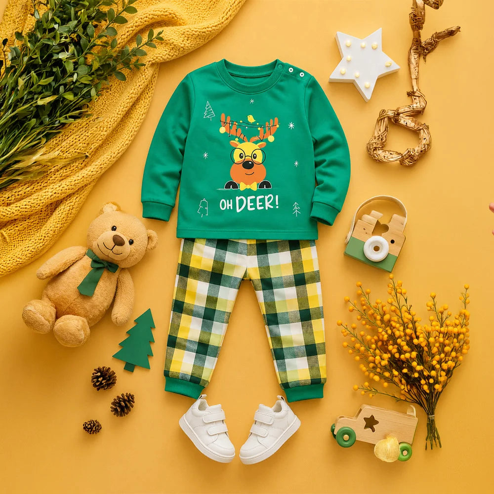 Eco-Friendly Pajamas for Babies - Green & Yellow Plaid Sweater and Pants