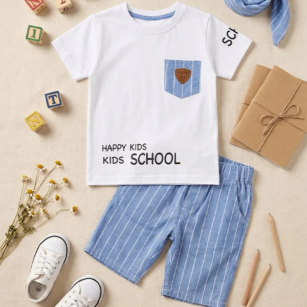 Adorable Kids Pajamas Set with Hilarious School Tee - Perfect for Back-to-School Fun! (White and Blue)