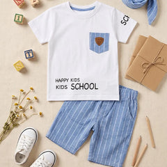 Adorable Kids Pajamas Set with Hilarious School Tee - Perfect for Back-to-School Fun! (White and Blue)