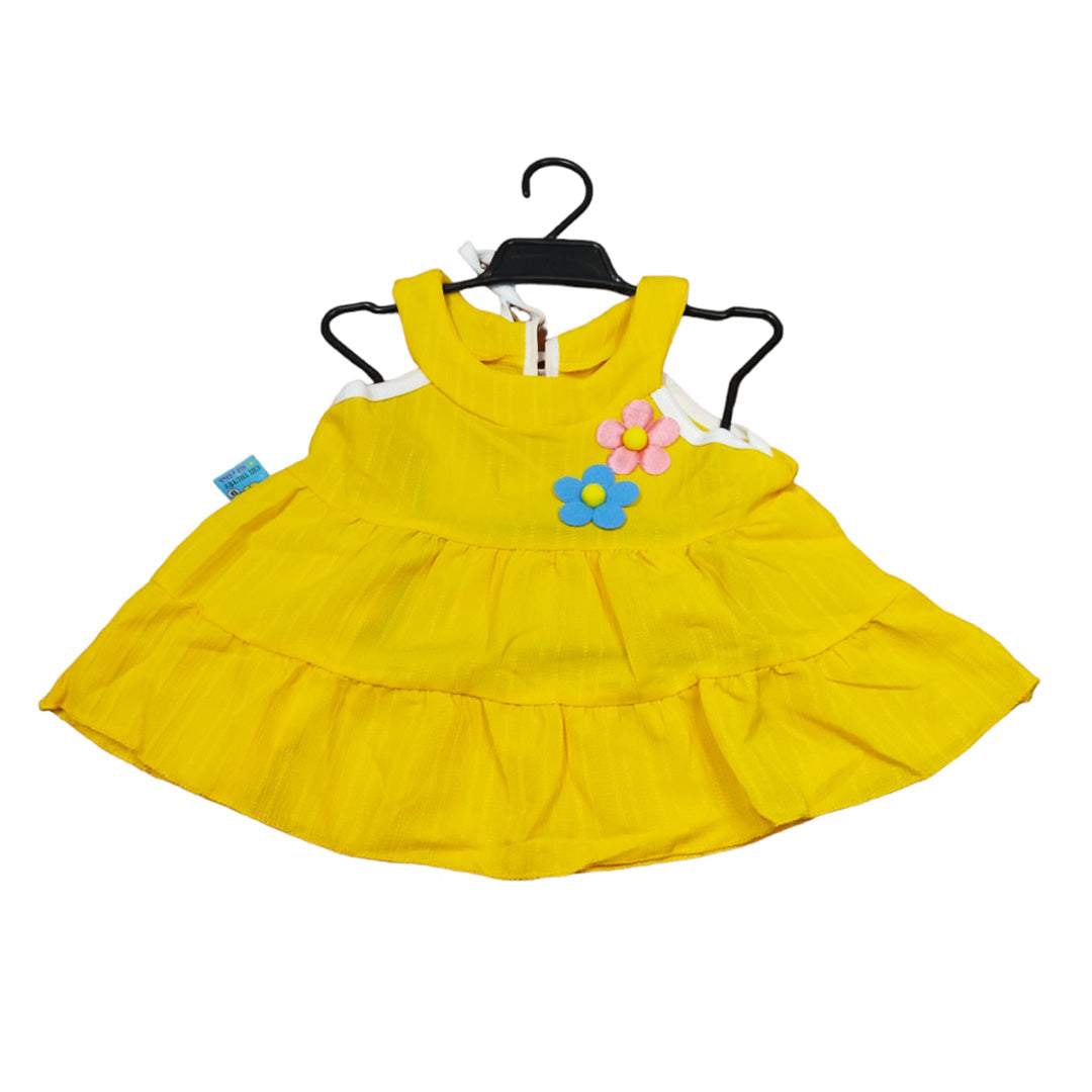 Cute Toddler Yellow Ruffled Bodysuit with Flower Applique