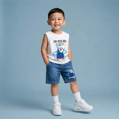 Adorable Baby's Dry Rice Boy Denim Tank & Jeans Outfit