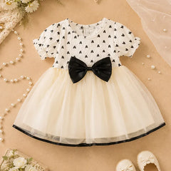 Adorable Black Bow Dress with Ruffle Hem - Baby Girls' Fashionable Outfit