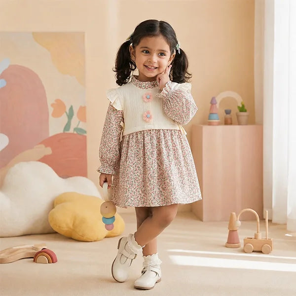 Adorable Floral Blouse with Peter Pan Collar, Girl's Formal Dress