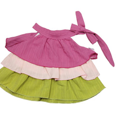 Kids Summer Fashion Set - Colorful Ruffle Romper, Pink & Green Shorts.