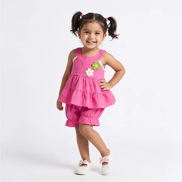 Ruffled Romper with Flower Applique - Adorable Toddler Outfit
