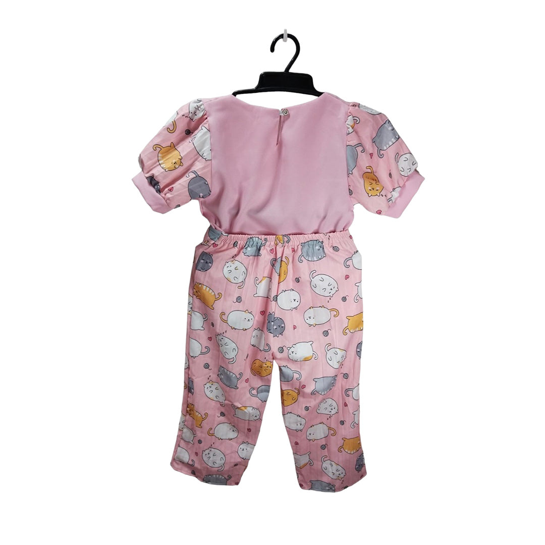 Pink Cat Onesie, Kids Jumpsuit Pajamas, Unicorn Patterned Baby Clothing