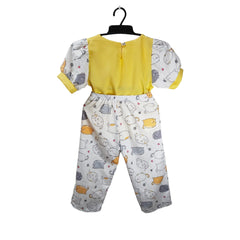 Adorable Baby Onesie with Stylish Jumpsuit - Unique Cat Pattern and Yellow Bib