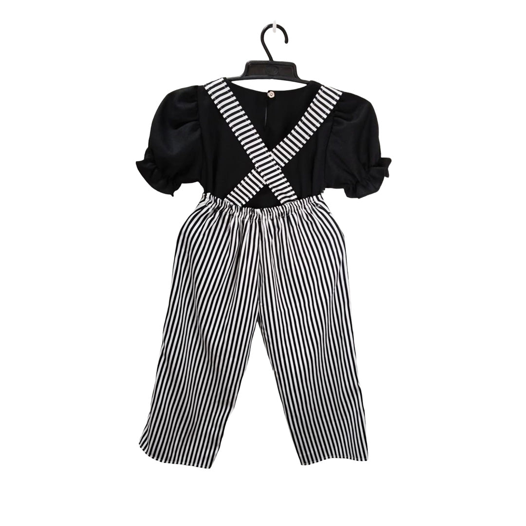 Black and White Striped Overalls with Adjustable Straps, Kids' Play Overalls.