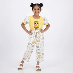 Adorable Baby Onesie with Stylish Jumpsuit - Unique Cat Pattern and Yellow Bib