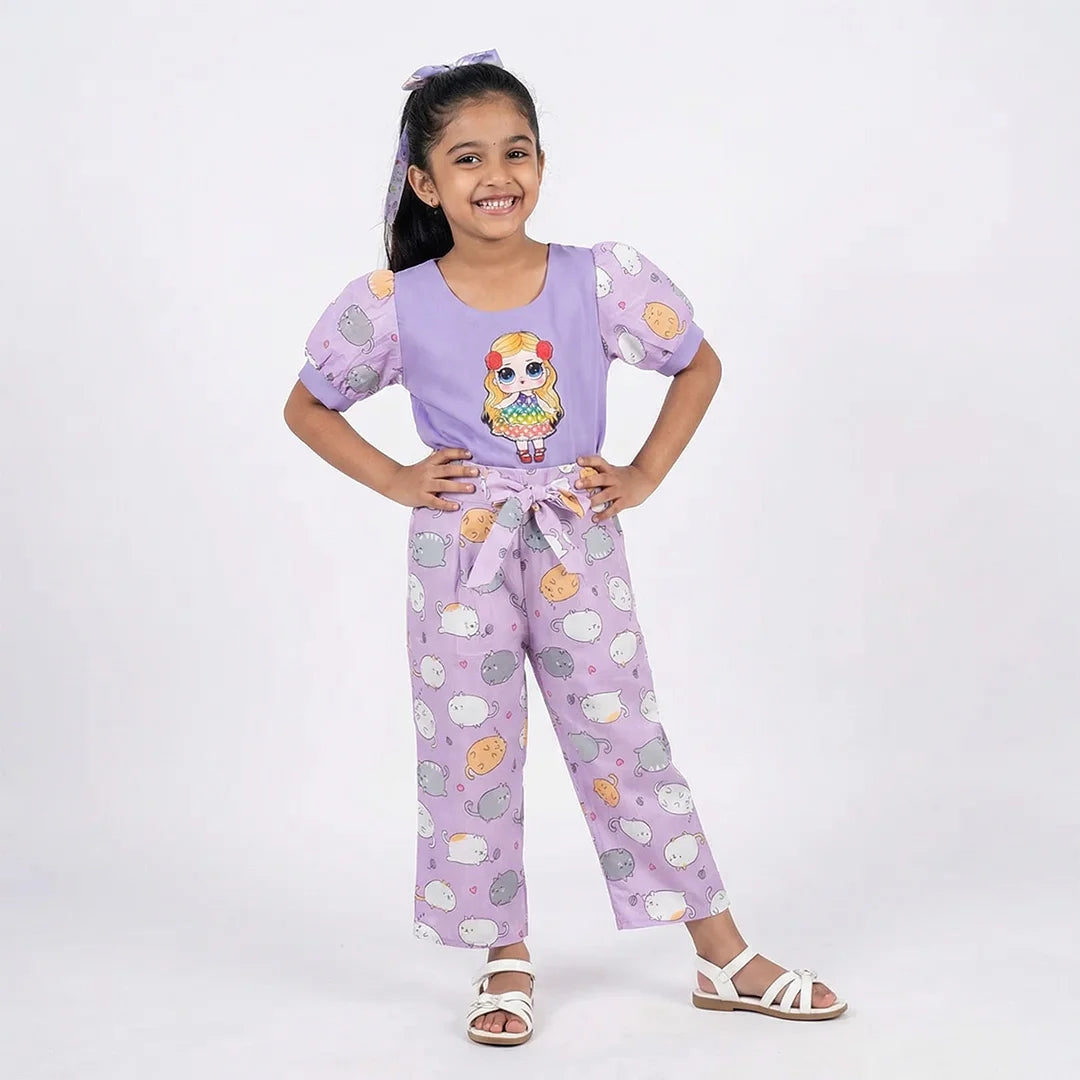 Kids Pajamas Onesie - Purple with Animal Pattern