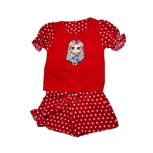 Vintage Red Tie-Dye Blouse with Playful Owl Design