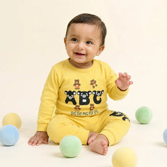 Yellow Baby Onesie with ABC and Bear Pattern | Kids Clothing Set