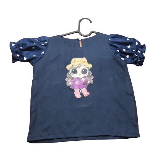 Baby Girl T-Shirt - Blue with Pink Character - Long Sleeves