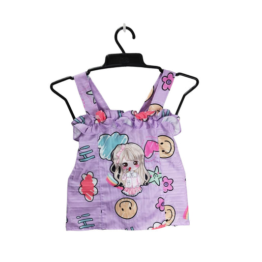 Vintage Child's Dress with Unicorn Pattern | Girls' Floral Overalls | Purple Smiley Face Dress