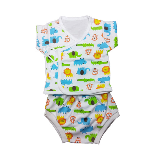 Baby onesie and footed pajamas set - Unicorn and dinosaur print.