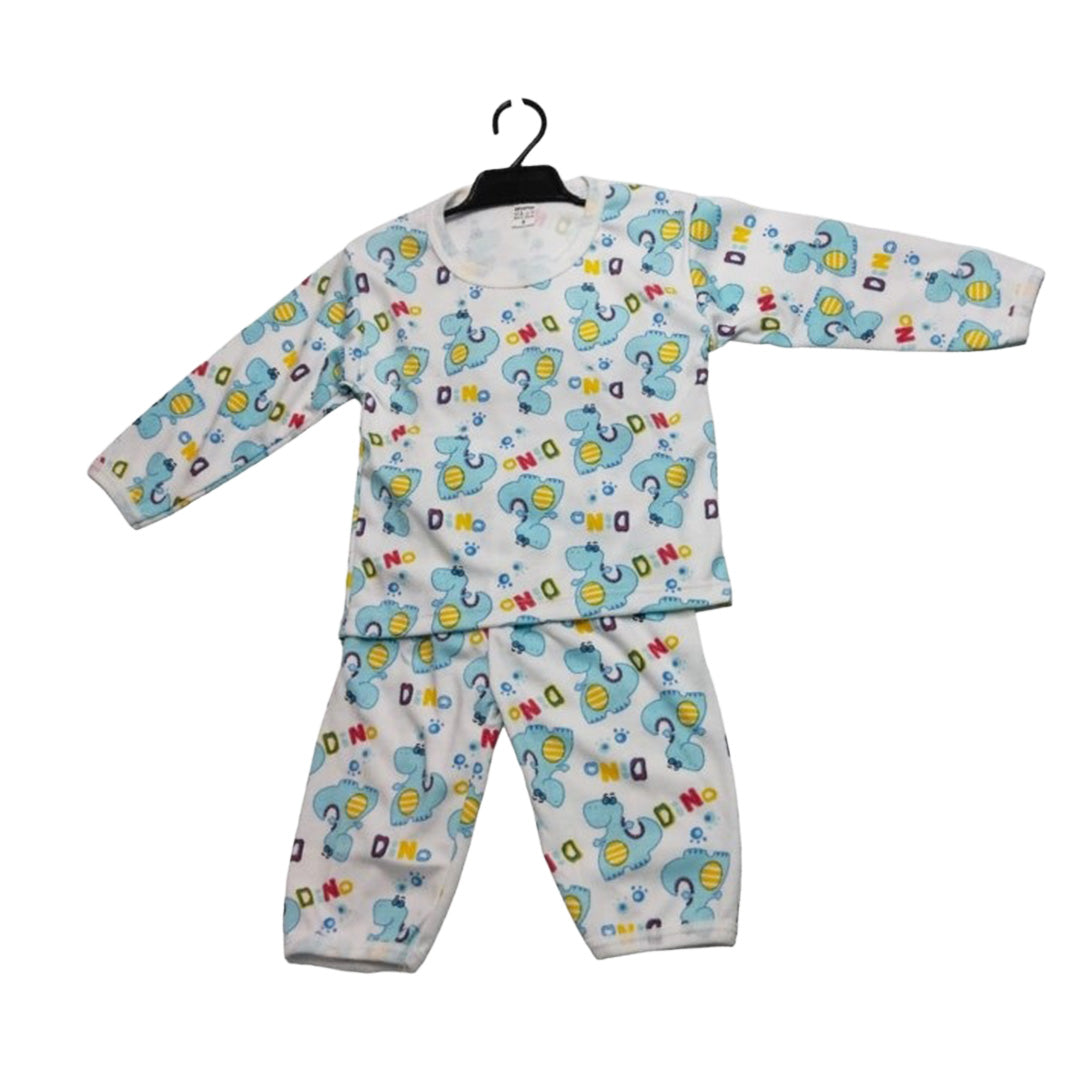 Children's One-Piece Pajamas, Blue Pajama Set with Stuffed Animal Pattern.