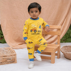 Explore Kids Pajamas Set - Cartoon Truck & Campfire Sleepwear (2-Piece Set)