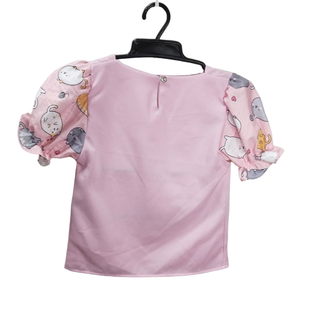 Adorable Girls One-piece Pajama, Funny Cats Design, Short Sleeve