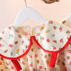 Red Ruffled Baby Shirt with Teddy Bear Bow and Bib