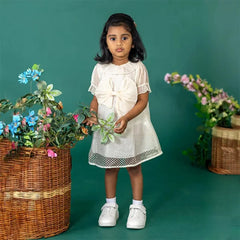 Elegant Lace Ruffle Baby Dress - White and Gold | Chiffon Shirt