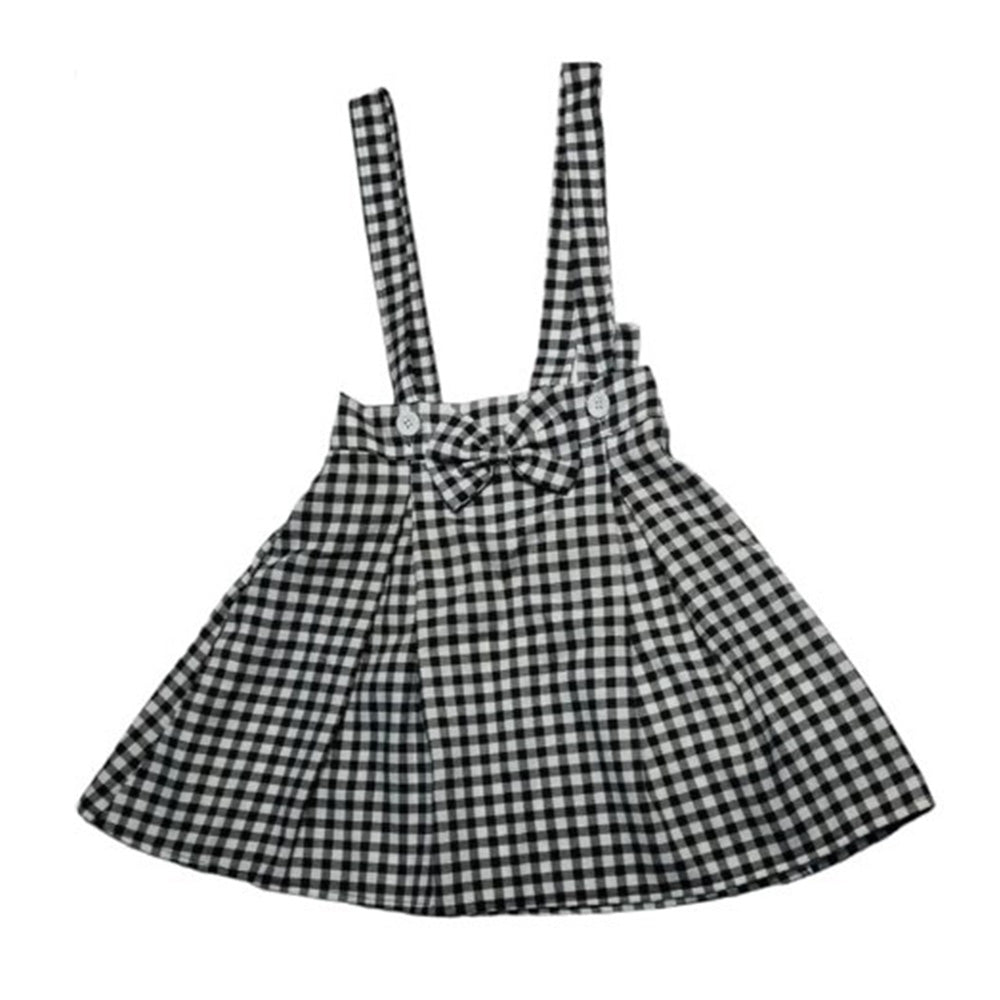Girls Jumpsuit, Black and White Checkered Dress with Kawaii Anime Character, Casual Fashion