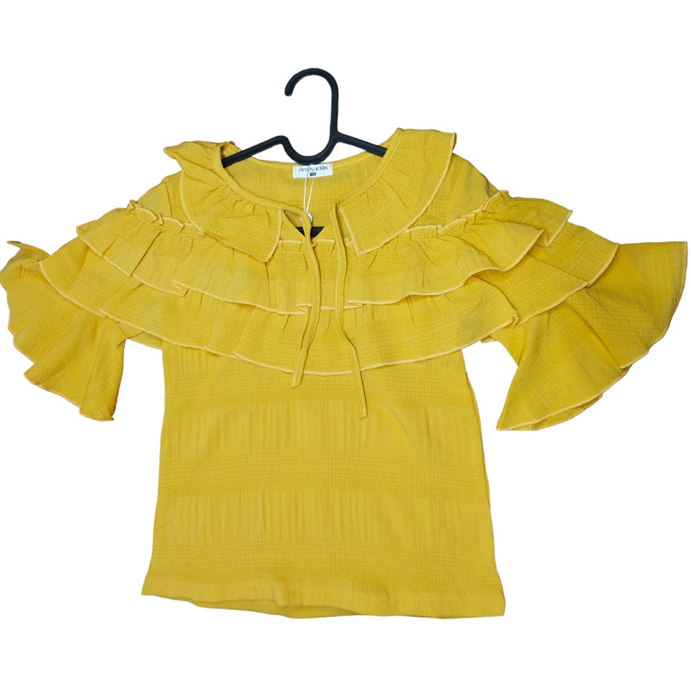 Yellow Puffer Coat with Ruffled Sleeve Detail