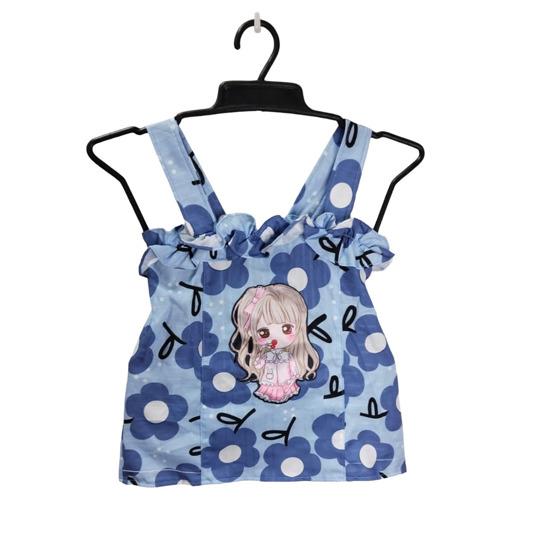 Floral Print Tank Dress with Hello Kitty Embroidery