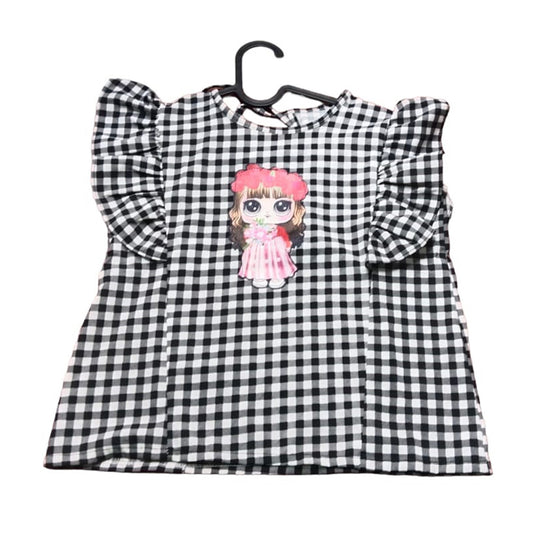Girls' Ruffle Sleeve Checkered Blouse