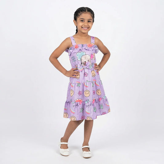 Vintage Child's Dress with Unicorn Pattern | Girls' Floral Overalls | Purple Smiley Face Dress