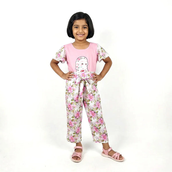 Floral One-Piece Toddler Outfit | Girls' Jumpsuit with Pink Shirt and Flowered Pants