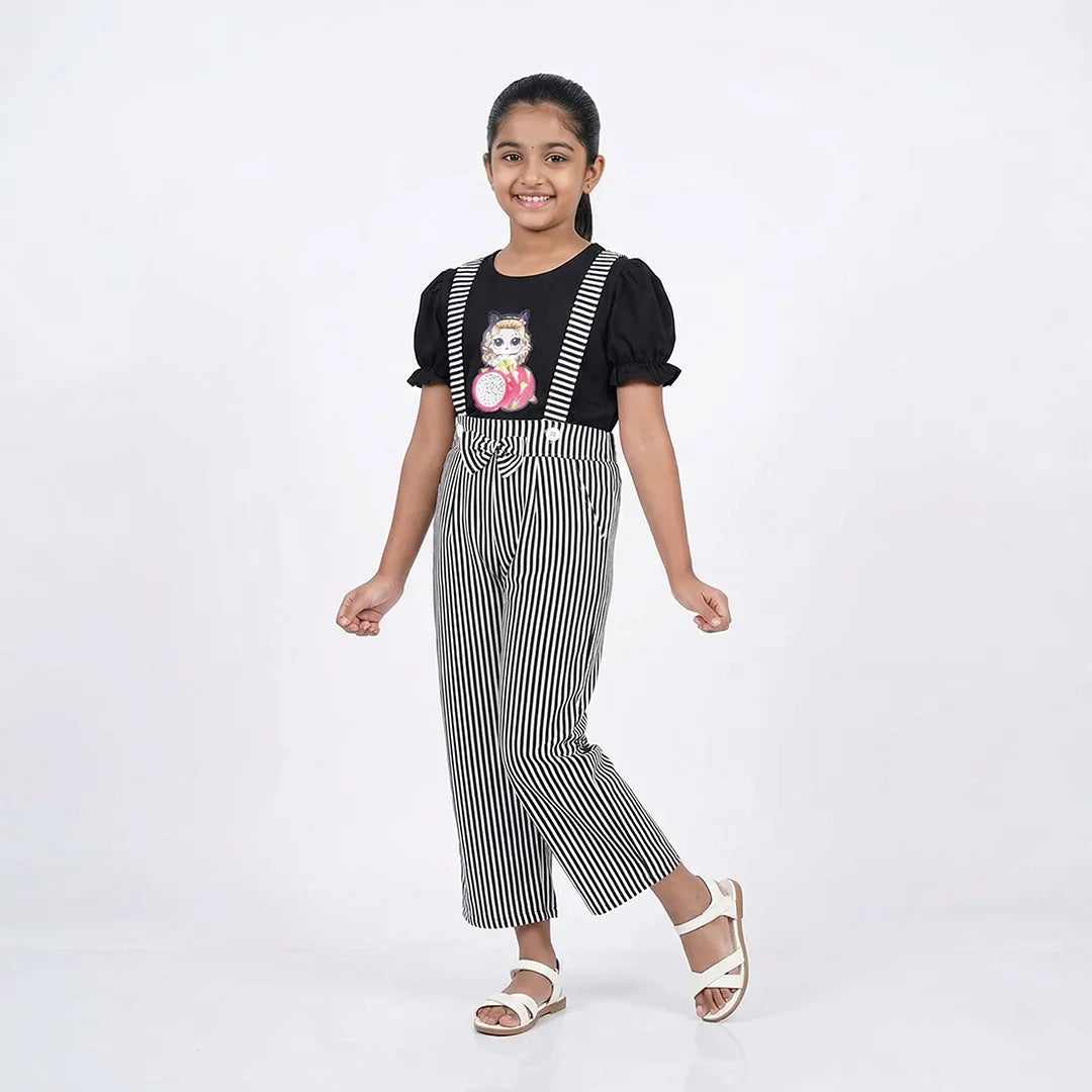 Black and White Striped Overalls with Adjustable Straps, Kids' Play Overalls.